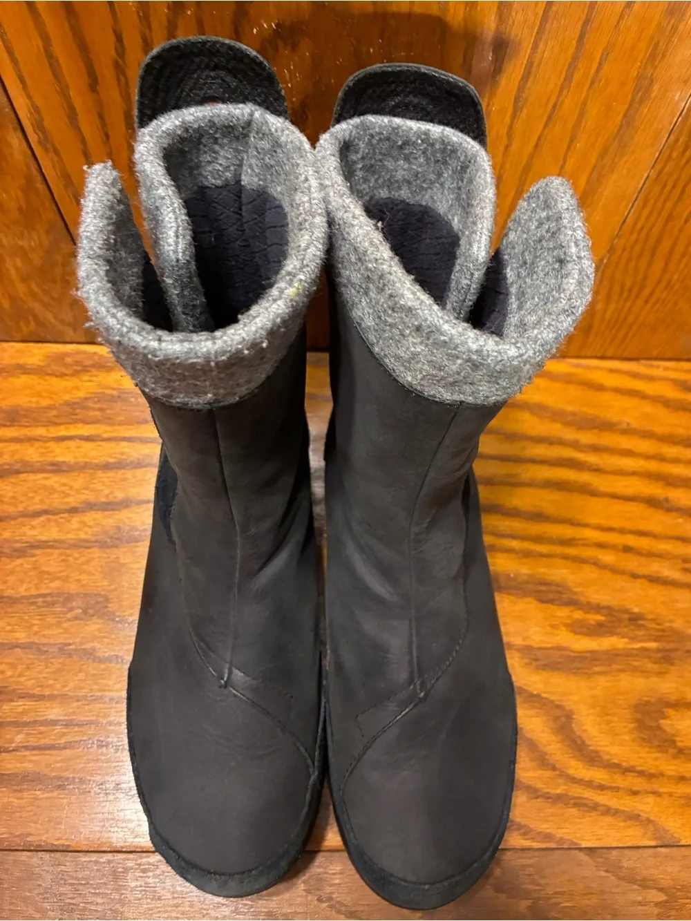 Teva Waterproof Leather Suede Felt Collar Mid-Calf Winter Boots Black Size 8.5